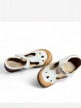 White & Tan Kids Mary Jane Shoes with Velcro Strap